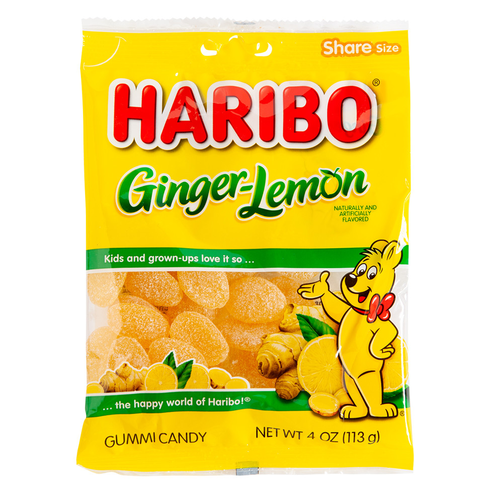 Haribo Ginger Lemon Gummi Candy 4 Oz Peg Bag Nassau Candy 1608