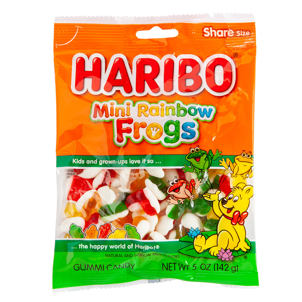 Haribo Mini Rainbow Frogs Gummi Candy 5 Oz Peg Bag | Nassau Candy