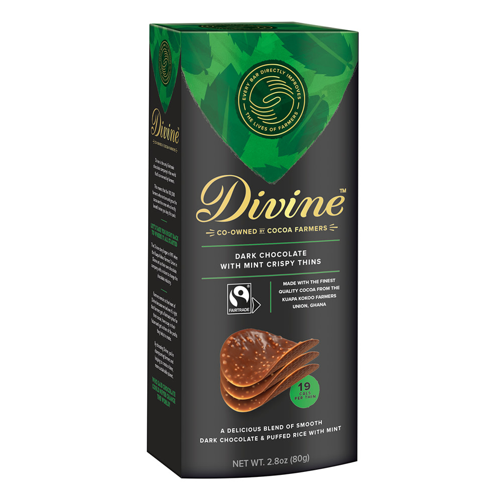 Divine Chocolate, Dark Chocolate w/ Mint Crispy Thins