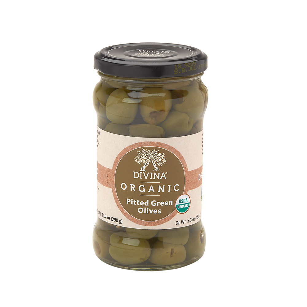 Divina Organic Pitted Green Olives 5.3 Oz Jar Nassau Candy
