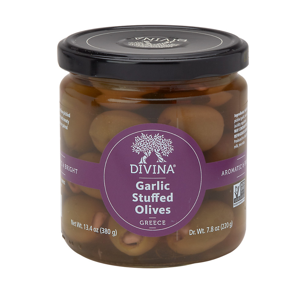 Divina Garlic Stuffed Olives 7.8 oz Jar Nassau Candy