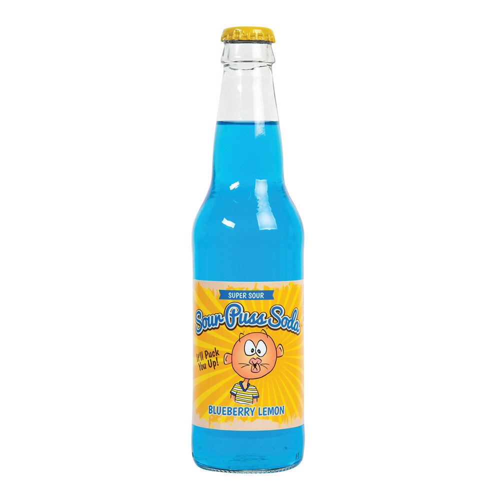 Averys Sour Puss Blueberry Lemon Soda 12 oz Bottle Nassau Candy
