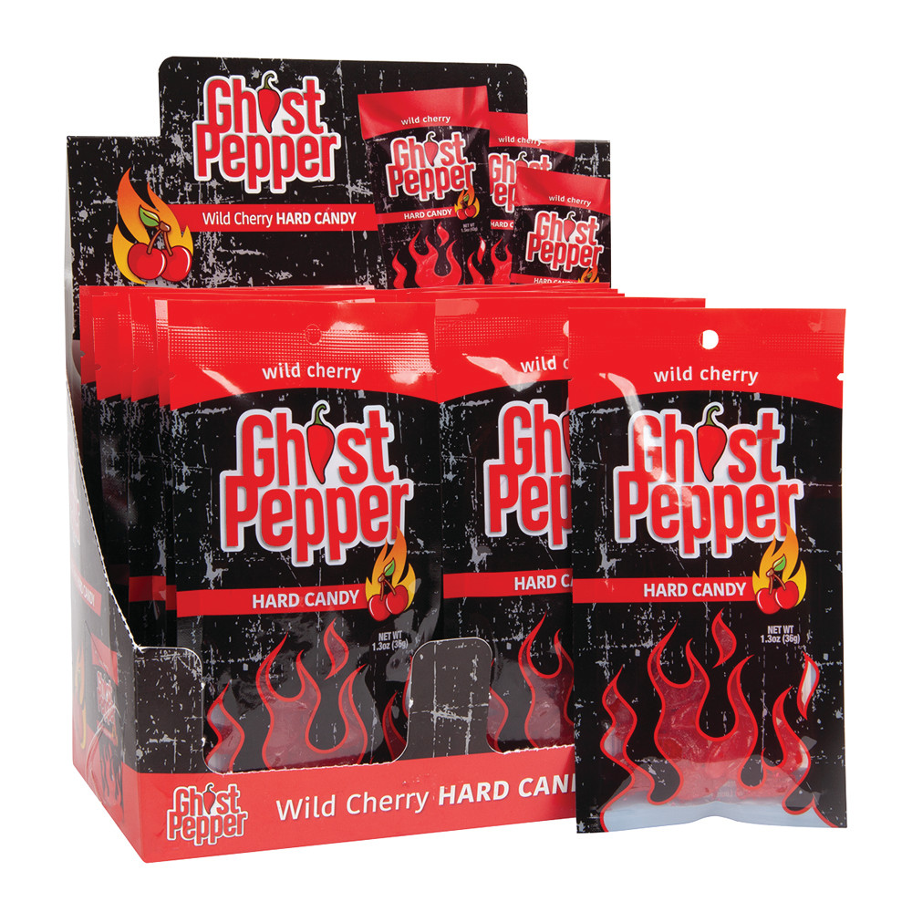 Ghost Pepper Wild Cherry Hard Candy 1.3 oz Peg Bag Nassau Candy