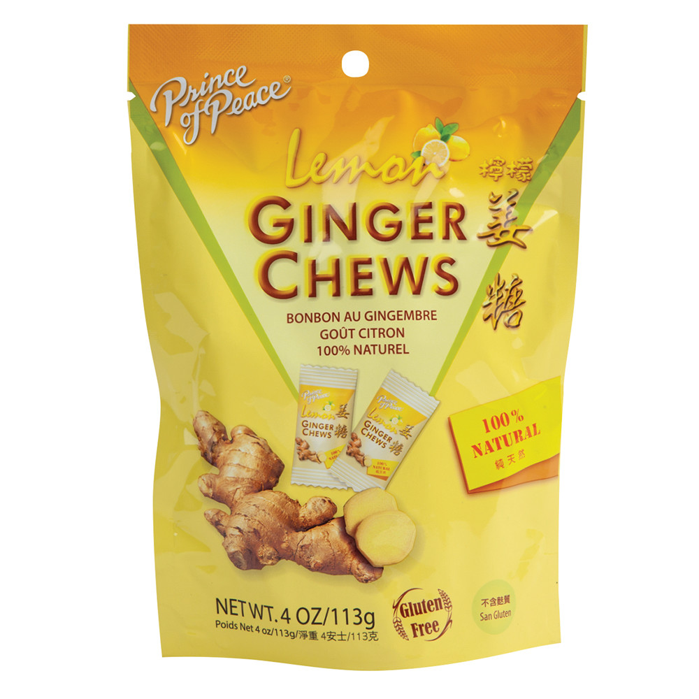 Prince Of Peace Lemon Ginger Chews 4 Oz Pouch Nassau Candy 9121