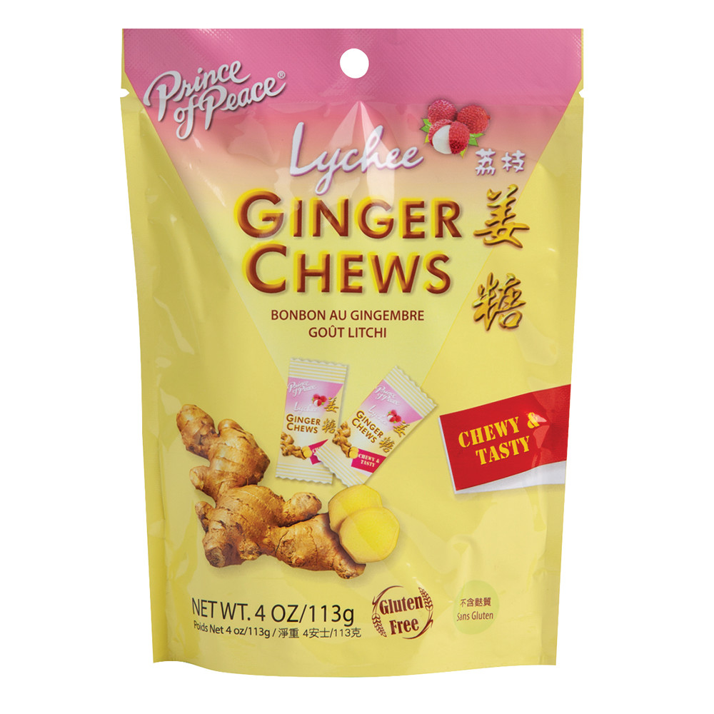 Prince Of Peace Lychee Ginger Chews 4 Oz Pouch Nassau Candy 2082