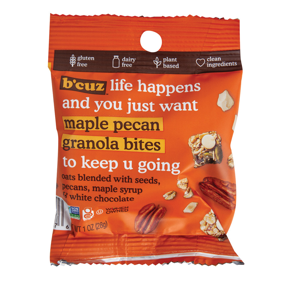 B'cuz Maple Pecan Granola Bites 1 oz Peg Bag Nassau Candy