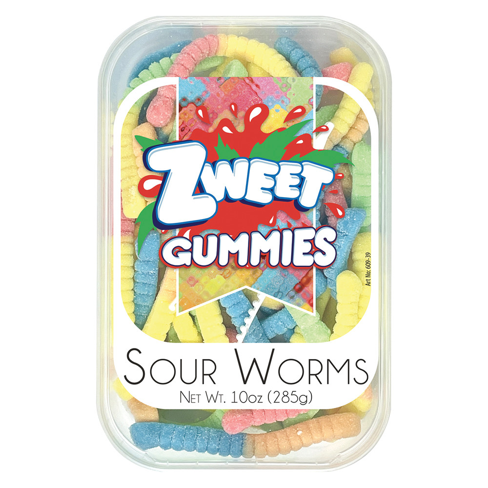 Zweet Sour Worms 10 oz Tub Nassau Candy