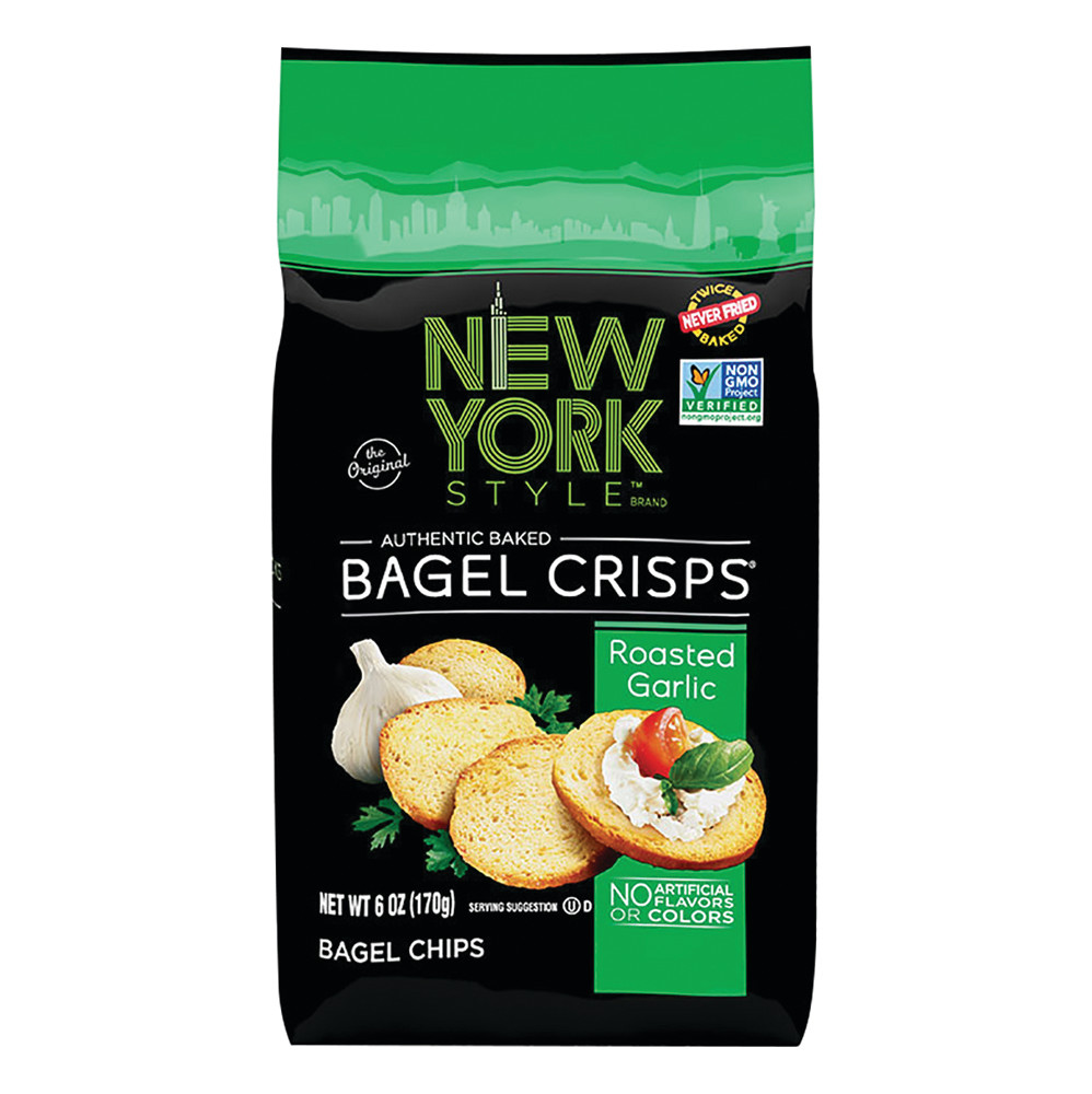 NY Style Roasted Garlic Bagel Crisps 6 oz Bag Nassau Candy