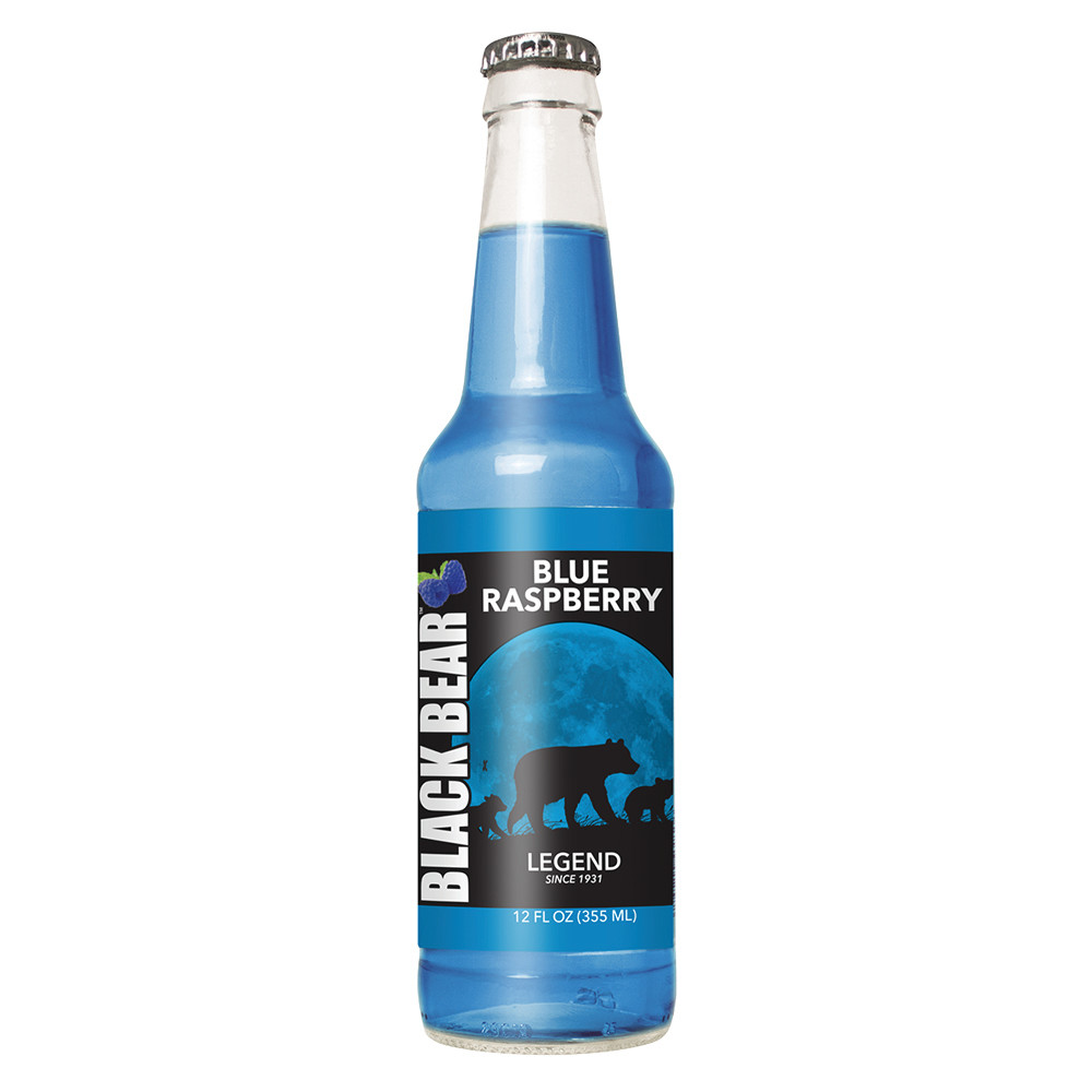 Black Bear Blue Raspberry Soda 12 oz Bottle | Nassau Candy