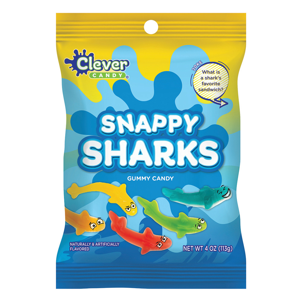 Clever Candy Snappy Sharks 4 Oz Peg Bag Nassau Candy 5421