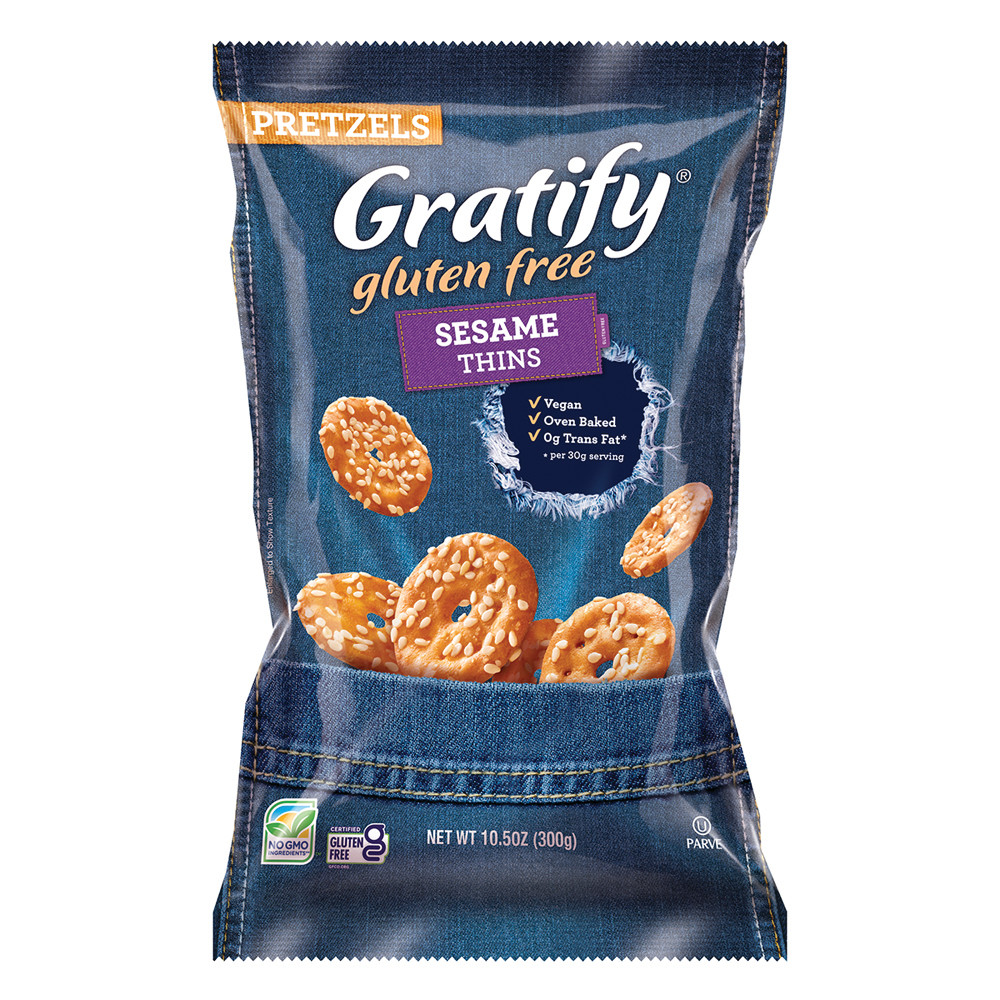 Gratify Gluten Free Sesame Pretzel Thins 10.5 Oz Bag | Nassau Candy