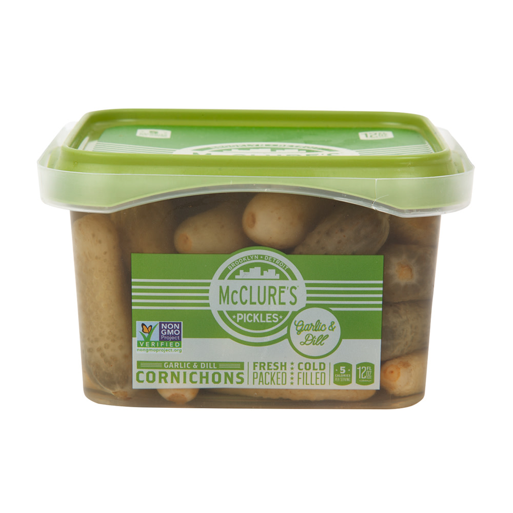 Mcclure's Garlic & Dill Cornichon 12 oz Tub Nassau Candy