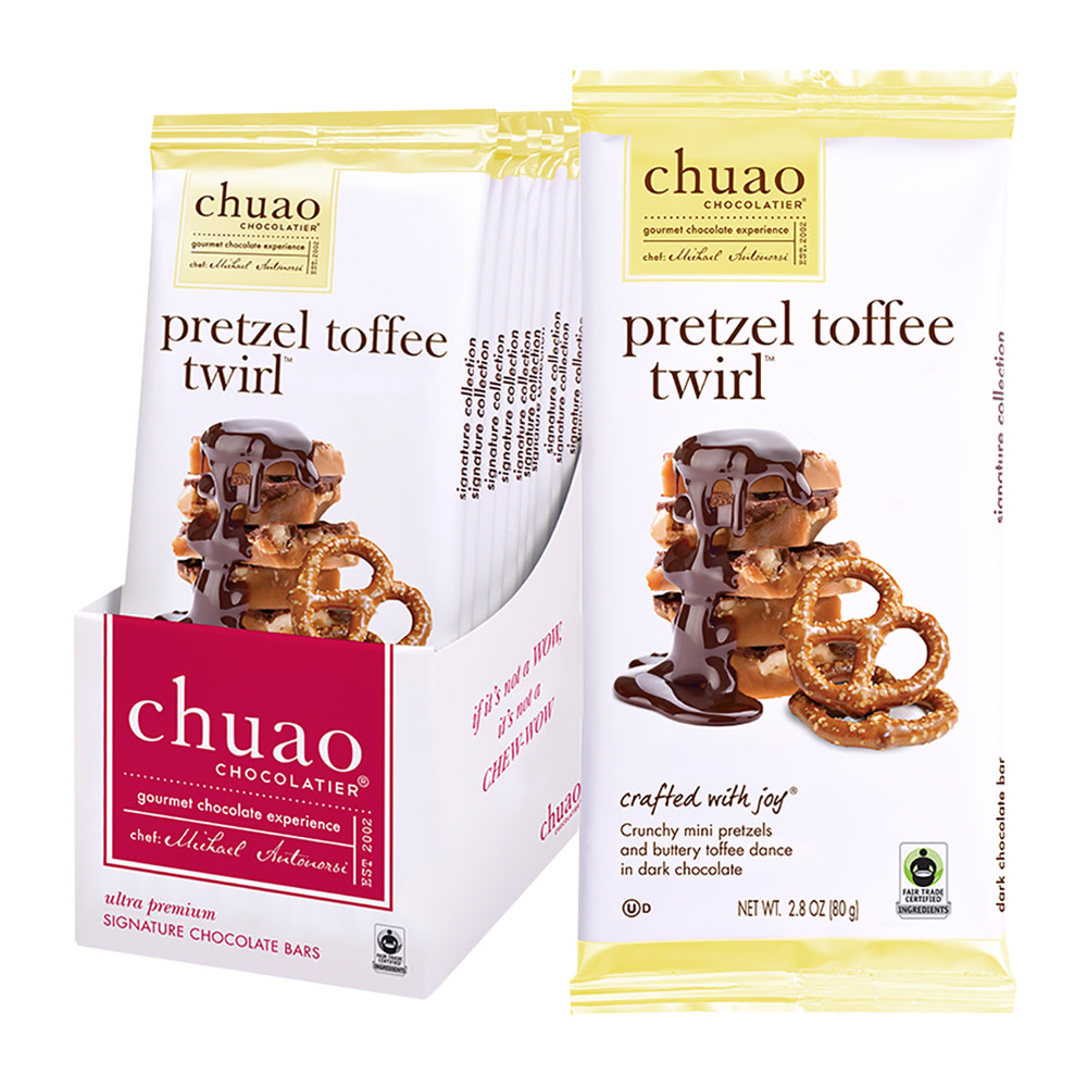 チョココロ Chuao Dark Chocolate Pretzel Toffee Twirl 2.8 oz Bar | Nassau Candy