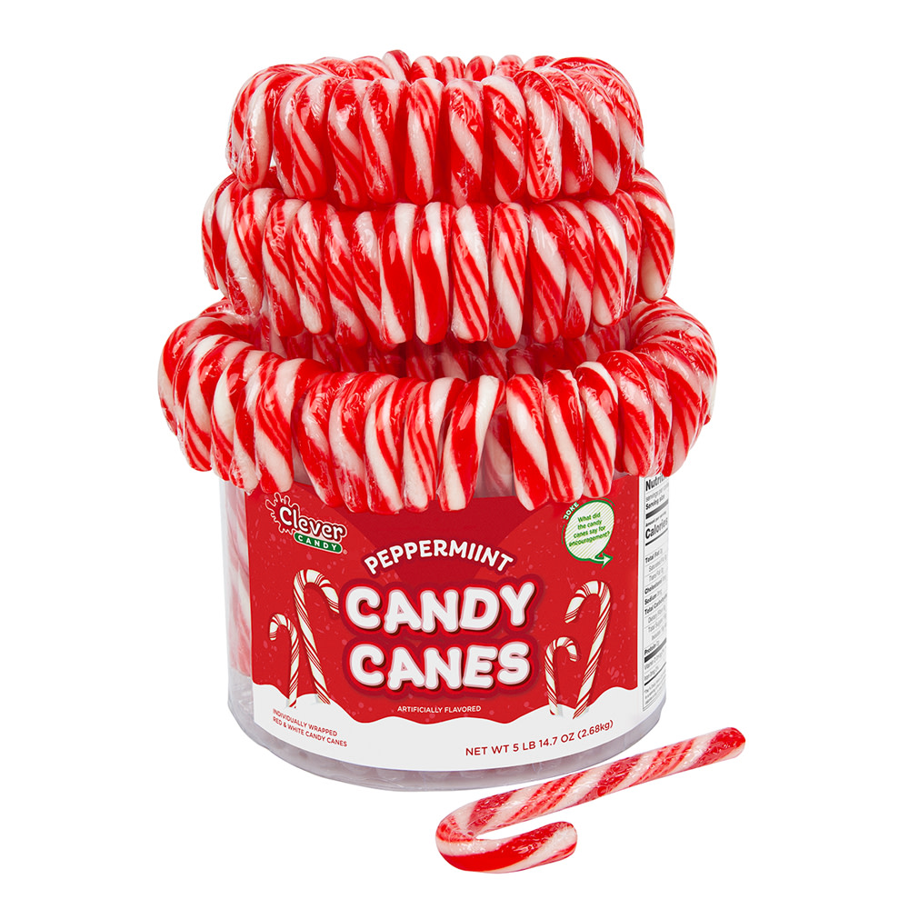 Clever Candy Peppermint Candy Cane 96 Piece Bucket | Nassau Candy