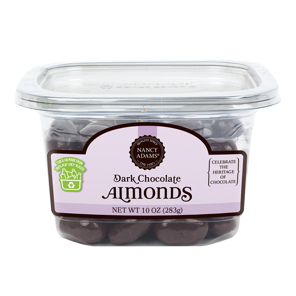 Nancy Adams Dark Chocolate Almonds 10 oz Tub | Nassau Candy