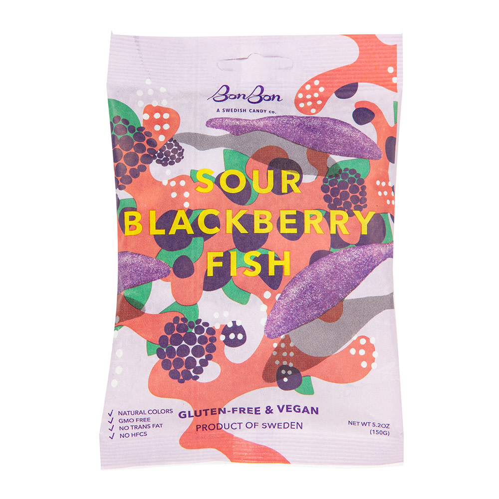 Bonbon Sour Blackberry Fish 5.2 Oz Peg Bag | Nassau Candy