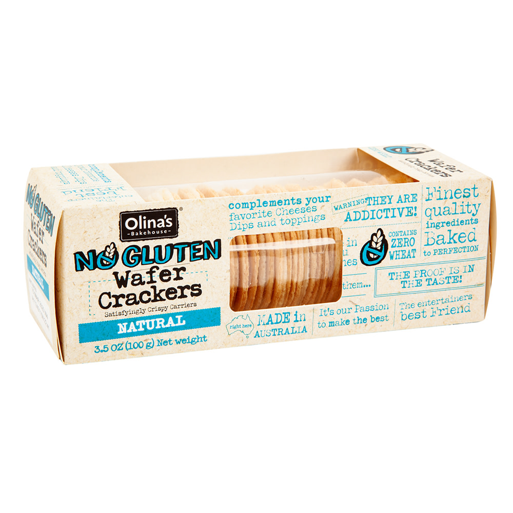 Olina's Gluten Free Natural Wafer Cracker Box | Nassau Candy