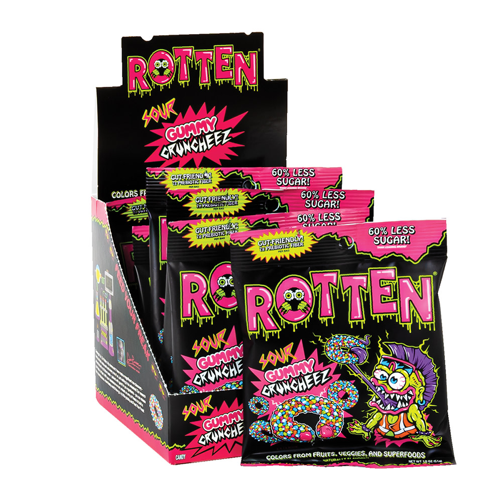 Rotten Sour Gummy Cruncheez 1.8 oz Peg Bag | Nassau Candy