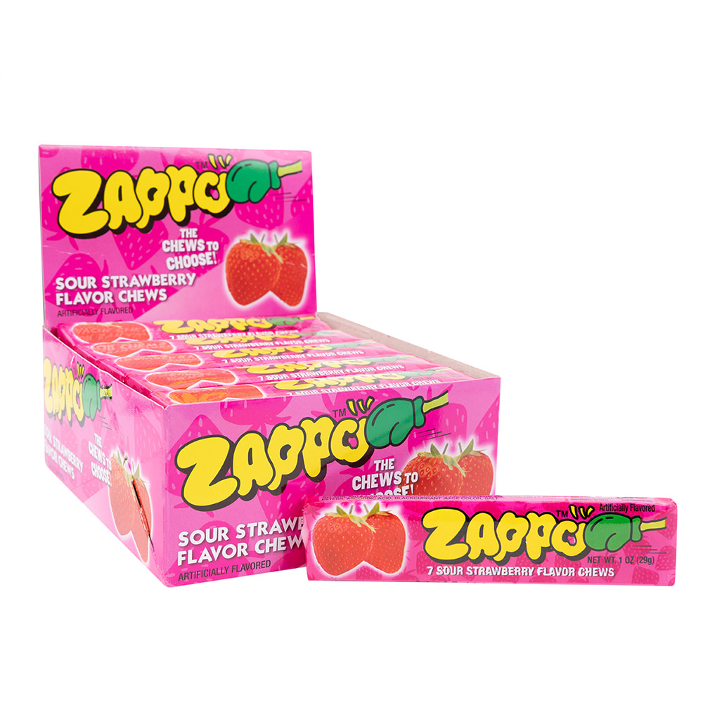 Single Candy Zapoo Zappo Sour Strawberry Chews 1 oz Stick | Nassau Candy