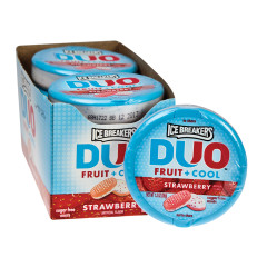 ICE BREAKERS SUGAR FREE STRAWBERRY DUO MINTS 1.3 OZ TIN