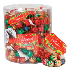 MADELAINE MILK CHOCOLATE FOILED CHRISTMAS BALLS 2 OZ MESH BAG