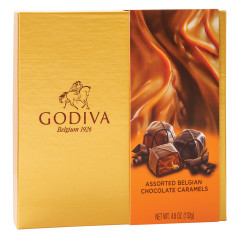 GODIVA ASSORTED CHOCOLATE CARAMELS 4.6 OZ BOX