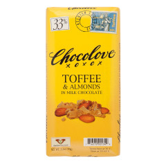 CHOCOLOVE TOFFEE AND ALMONDS IN MILK CHOCOLATE 3.2 OZ BAR