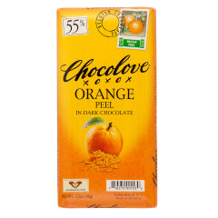 CHOCOLOVE ORANGE PEEL IN DARK CHOCOLATE 3.2 OZ BAR