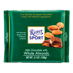 RITTER SPORT MILK CHOCOLATE WITH WHOLE ALMONDS 3.5 OZ BAR