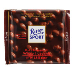 RITTER SPORT DARK CHOCOLATE WITH WHOLE HAZELNUTS 3.5 OZ BAR