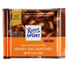 RITTER SPORT MILK CHOCOLATE WITH HONEY SALT ALMONDS 3.5 OZ BAR