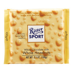 RITTER SPORT WHITE CHOCOLATE WITH WHOLE HAZELNUTS 3.5 OZ BAR