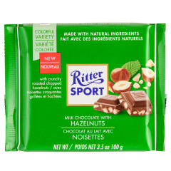 RITTER SPORT MILK CHOCOLATE WITH CHOPPED HAZELNUTS 3.5 OZ BAR