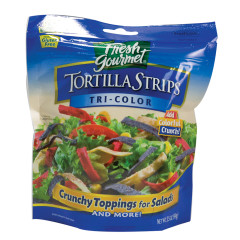 FRESH GOURMET TRI-COLOR TORTILLA STRIPS 3.5 OZ POUCH