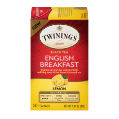 TWININGS LEMON ENGLISH BREAKFAST TEA 20 CT BOX