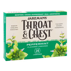 JAKEMANS THROAT & CHEST PEPPERMINT COUGH DROPS 24 PC 3 OZ BOX