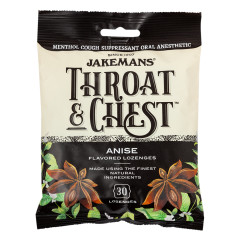 JAKEMANS THROAT & CHEST ANISE COUGH DROPS 30 PC 4 OZ PEG BAG