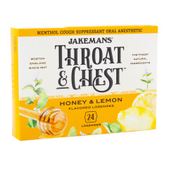 JAKEMANS THROAT & CHEST HONEY LEMON COUGH DROPS 24 PC 3 OZ BOX