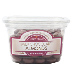 NANCY ADAMS MILK CHOCOLATE ALMONDS 10 OZ TUB