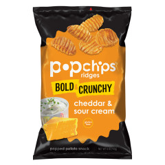 POPCHIPS RIDGES CHEDDAR AND SOUR CREAM CHIPS 5 OZ BAG