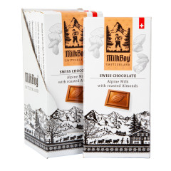 MILKBOY SWISS ALPINE MILK CHOCOLATE WITH ROASTED ALMONDS 3.5 OZ BAR