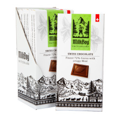 MILKBOY 72% SWISS DARK CHOCOLATE CRISPY MINT 3.5 OZ BAR