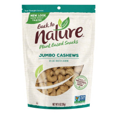 BACK TO NATURE JUMBO CASHEWS 9 OZ POUCH