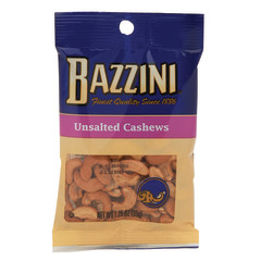 BAZZINI UNSALTED CASHEWS 1.5 OZ PEG BAG