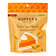 KOPPER'S CHOCOLATE PUMPKIN SPICE ALMONDS 4 OZ POUCH