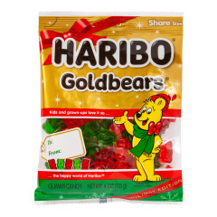 HARIBO CHRISTMAS GOLD BEARS GUMMI CANDY 4 OZ PEG BAG