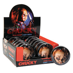 CHILDSPLAY CHUCKY SOUR CHERRY CANDY KNIVES 1.2 OZ TIN