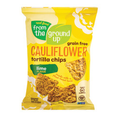 FROM THE GROUND UP CAULIFLOWER LIME TORTILLA CHIPS 4.5 OZ BAG