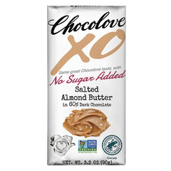 CHOCOLOVE XO NO SUGAR ADDED ALMOND BUTTER 60% DARK CHOCOLATE 3.2 OZ BAR