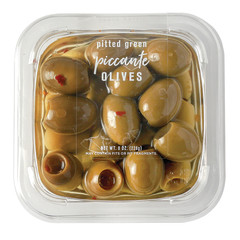 DELALLO PICCANTE GREEN OLIVES IN OIL 8 OZ TUB